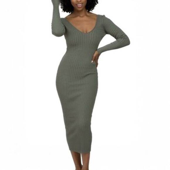 Hera Collection Green Ribbed Bodycon Dress Medium - Picture 1 of 8